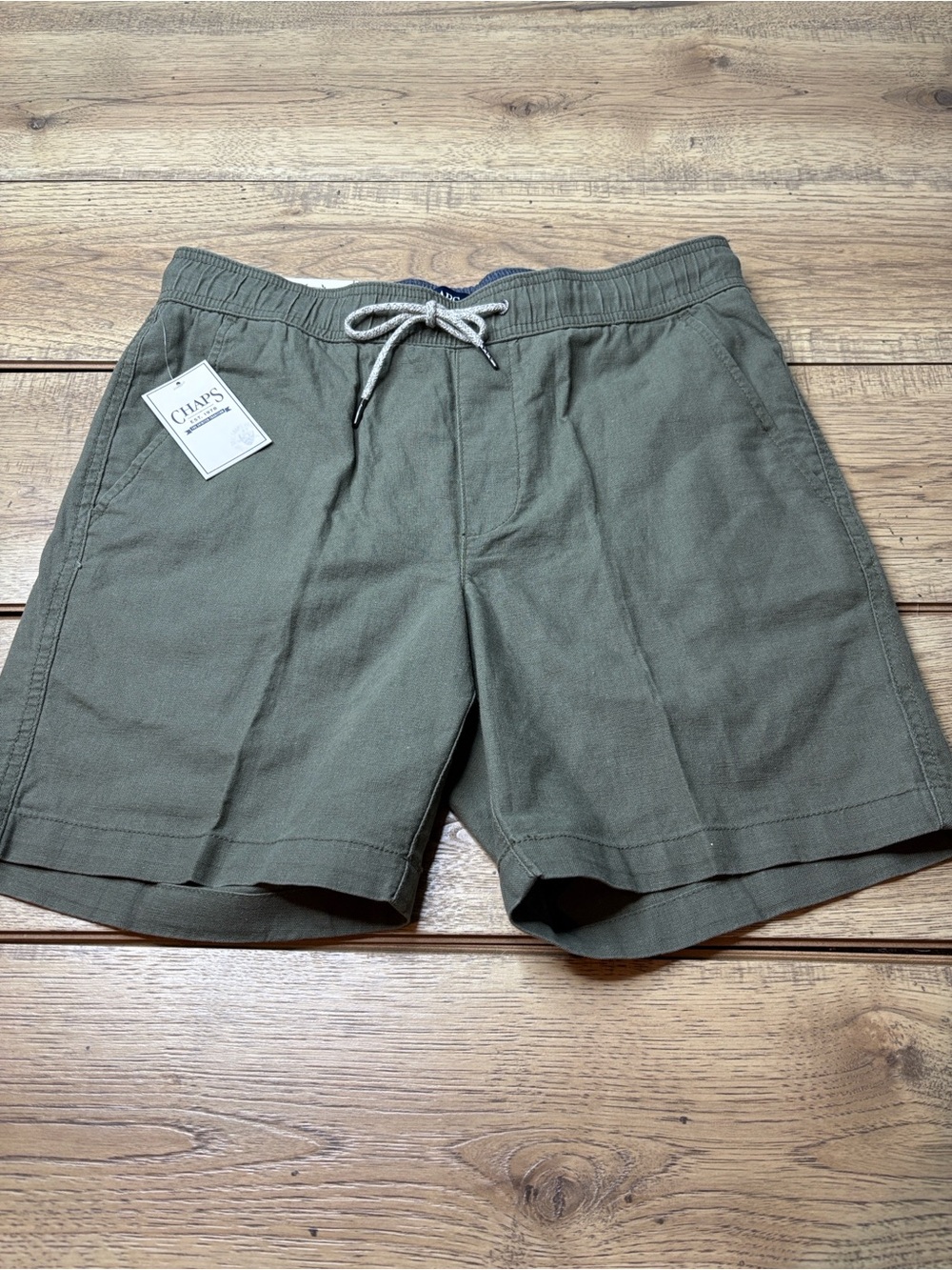 Men’s Chaps Seacoast Wash Linen Blend Olive Green Shorts Size Medium NWT